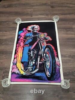 Velvet Poster Velva Print 1982 Highway to Hell Blacklight Skull Motorcycle