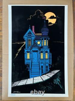 Victorian house blacklight poster vintage original flocked velvet 1970s Victorian house blacklight poster vintage original flocked velvet 1970s