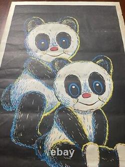 Vintage 1960s 70s Blacklight Poster Cute Panda Bears Not Flocked Very Rare 23x35