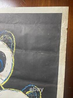 Vintage 1960s 70s Blacklight Poster Cute Panda Bears Not Flocked Very Rare 23x35
