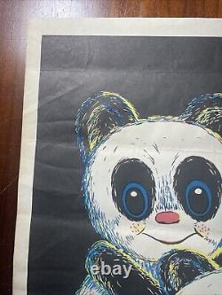 Vintage 1960s 70s Blacklight Poster Cute Panda Bears Not Flocked Very Rare 23x35