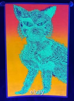 Vintage 1967 Joe Roberts Blacklight Electric Cat Poster! Psychedelic Cocorico
