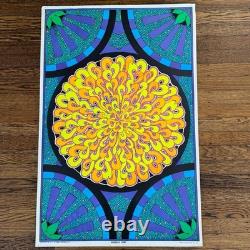 Vintage 1968 Celestial Art Mosaic Sun Psychedelic Blacklight Poster SF 29.5x19.5