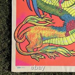 Vintage 1968 Leroy Olson Artko Studios Blacklight Poster Double Headed Dragon