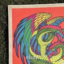 Vintage 1968 Leroy Olson Artko Studios Blacklight Poster Double Headed Dragon