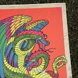 Vintage 1968 Leroy Olson Artko Studios Blacklight Poster Double Headed Dragon