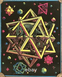 Vintage 1968 M. C. Escher Stars Black Light Poster 21x 26 LIZARD