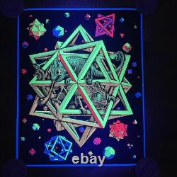 Vintage 1968 M. C. Escher Stars Black Light Poster 21x 26 LIZARD