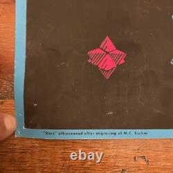 Vintage 1968 M. C. Escher Stars Black Light Poster 21x 26 LIZARD