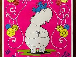 Vintage 1969 Black Light Psychadelic Hippo Poster, Celestial Arts San Francisco