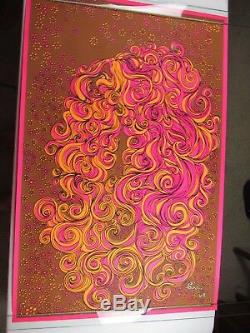 Vintage 1969 Crazy Trippy HAIR Psychedelic Blacklight Poster Frank Kay Dist RARE
