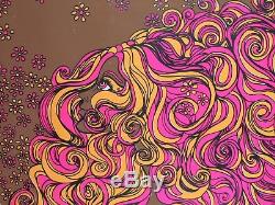 Vintage 1969 Crazy Trippy HAIR Psychedelic Blacklight Poster Frank Kay Dist RARE