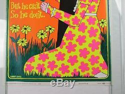 Vintage 1969 HE LOVES ME HE DON'T Hippie Girl Woman Blacklight Poster RARE NOS