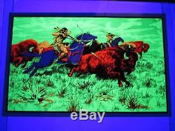 Vintage 1969 THE HUNT Psychedelic Blacklight Poster Bison Buffalo Hunt COOL RARE