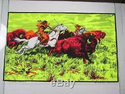 Vintage 1969 THE HUNT Psychedelic Blacklight Poster Bison Buffalo Hunt COOL RARE