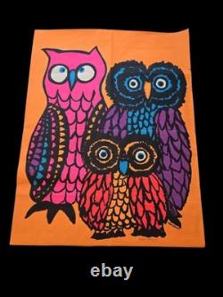 Vintage 1969 Wise Owls Neon Blacklight Poster By Dan Snupe, Orange Pink READ