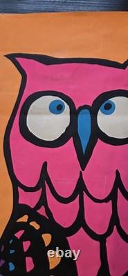Vintage 1969 Wise Owls Neon Blacklight Poster By Dan Snupe, Orange Pink READ