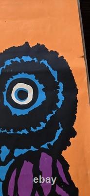 Vintage 1969 Wise Owls Neon Blacklight Poster By Dan Snupe, Orange Pink READ