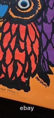 Vintage 1969 Wise Owls Neon Blacklight Poster By Dan Snupe, Orange Pink READ