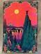 Vintage 1970 Garden Of Eden Star City Psychedelic Waterfall Black Light Poster