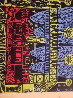 Vintage 1970's Blacklight Headshop Poster BOSKPVICE SKALICE TRAIN STATION