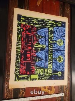 Vintage 1970's Blacklight Headshop Poster BOSKPVICE SKALICE TRAIN STATION