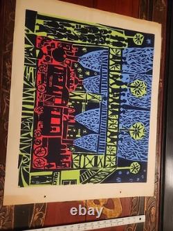 Vintage 1970's Blacklight Headshop Poster BOSKPVICE SKALICE TRAIN STATION