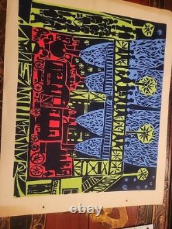 Vintage 1970's Blacklight Headshop Poster BOSKPVICE SKALICE TRAIN STATION
