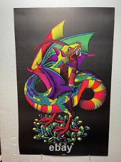 Vintage 1970's Dragon Black light poster MC Escher White Teeth