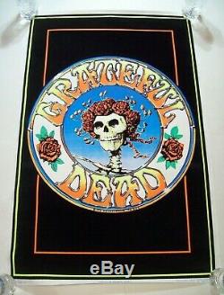 Vintage 1970's Grateful Dead Skull And Roses Black Light Poster Rare 23 X 35