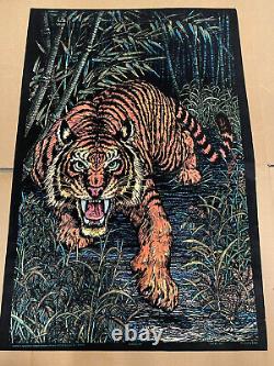 Vintage 1970's Wetsern Graphics Jungle Cat Flocked Black Light Poster Cat #920