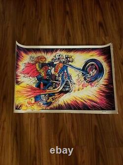 Vintage 1970 velva-print blacklight poster, Devil Rider. PP 451