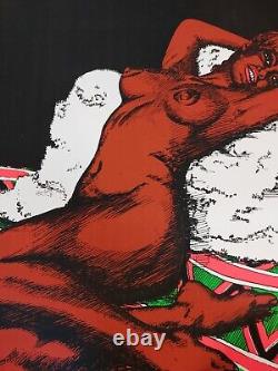 Vintage 1970s Blacklight Poster Black Woman Nude Diana Ross Art Print 31x21.5