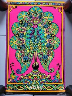 Vintage 1970s Blacklight Psychadelic Poster #830 Peacock By Orlando Macbeth
