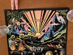 Vintage 1970s Flocked Blacklight Hobbit Poster Tolkien Journey Begins 32 x 21