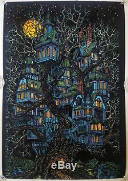 Vintage 1970s Flocked Velvet Black Light Blacklight Poster Tree House