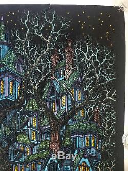 Vintage 1970s Flocked Velvet Black Light Blacklight Poster Tree House