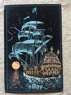 Vintage 1970s Moonship Flocked Black Light Poster original and rare