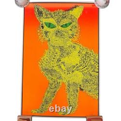 Vintage 1970s Psychedelic Cat Blacklight Poster Cocorico Graphics Joe Roberts Jr