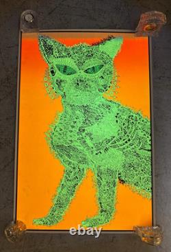 Vintage 1970s Psychedelic Cat Blacklight Poster Cocorico Graphics Joe Roberts Jr