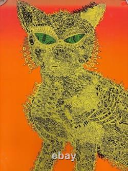 Vintage 1970s Psychedelic Cat Blacklight Poster Cocorico Graphics Joe Roberts Jr
