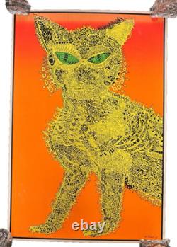 Vintage 1970s Psychedelic Cat Blacklight Poster Cocorico Graphics Joe Roberts Jr