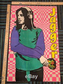 Vintage 1970s ROLLING STONES psychedelic head shop BLACKLIGHT POSTER Mick Jagger