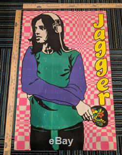 Vintage 1970s ROLLING STONES psychedelic head shop BLACKLIGHT POSTER Mick Jagger
