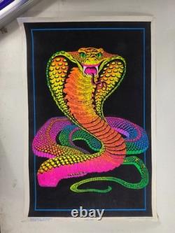 Vintage 1970s Velva-Print Flocked Blacklight Poster COBRA 34 x 23 GROOVY