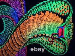 Vintage 1970s Velva-Print Flocked Blacklight Poster COBRA 34 x 23 GROOVY