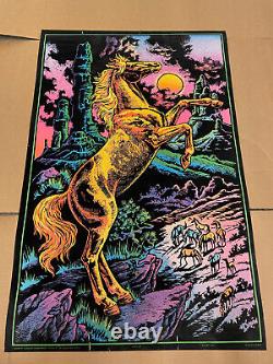 Vintage 1970s Western Graphics Stallion Blacklight Poster Cat #350 Rolled