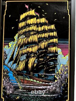 Vintage 1970s black light poster Pirate Ship 23x35