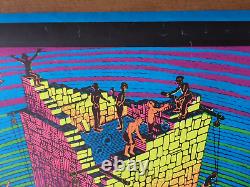 Vintage 1971 MC ESCHER TOWER OF BABEL Psychedelic Black Light Poster 22 x 33