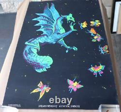 Vintage 1971 Phantasy Encounter Black Light Poster Richard Frickman Dragon Fairy